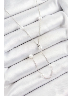 Pirinç İnci Figürlü Y Model Gümüş Renk Kadın Kolye