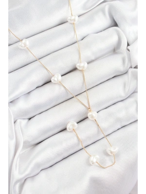 Pirinç İncili Kalp Figürlü Y Model Gold Renk Kadın Kolye