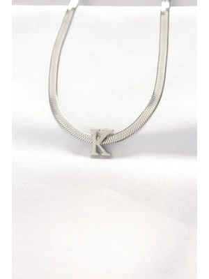 316L Çelik K Harfli Silver Renk İtalyan Zincirli Kolye