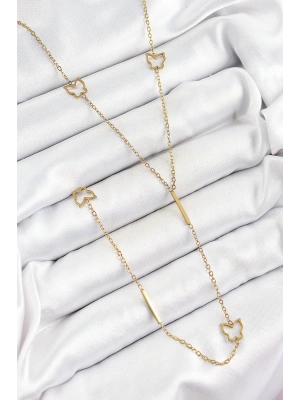 316L Çelik Kelebek Figürlü Y Model Gold Renk Kadın Kolye