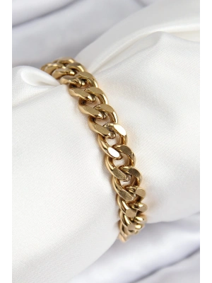 316L Çelik Klasik Kalın Zincir Model Gold Renk Kadın Bileklik