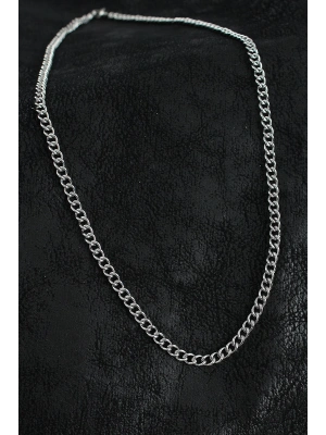 316L Çelik Klasik Oval Zincir Model Gümüş Renk Erkek Kolye