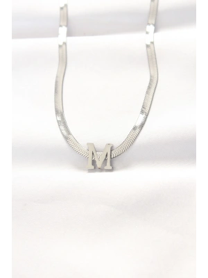 316L Çelik M Harfli Silver Renk İtalyan Zincirli Kolye