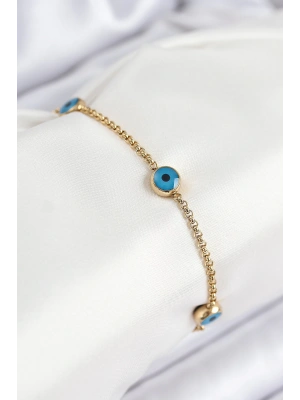 316L Çelik Nazar Boncuğu Model Gold Renk Kadın Bileklik