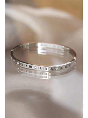 316L Çelik Roma Rakamlı Silver Renk Bilezik Kelepçe