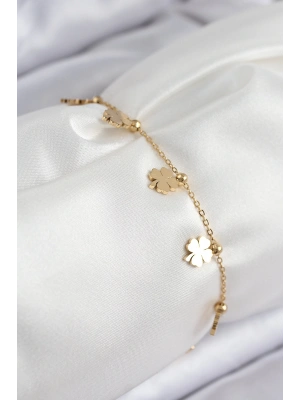 316L Çelik Sıralı Yonca Model Gold Renk Kadın Bileklik