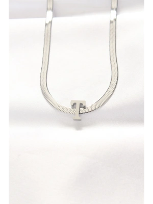 316L Çelik T Harfli Silver Renk İtalyan Zincirli Kolye