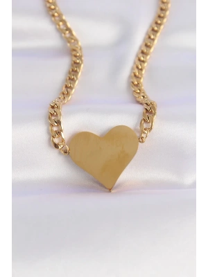 316L Çelik Zincir Altın Renk Düz Plaka Kalp Kolye