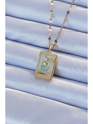 316L Çelik Zincir Altın Renk Mavi Mineli Tarot Kolye