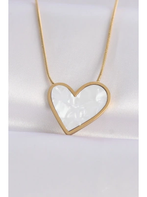316L Çelik Zincir Altın Renk Mermer Desenli Kalp Kolye