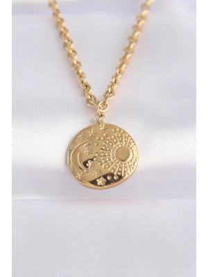 316L Çelik Zincir Altın Renk Oval Desenli Kolye