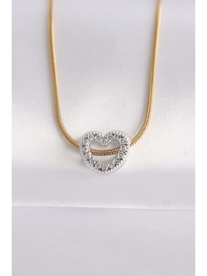 316L Çelik Zincir Altın Renk Zincirli Gümüş Renk Kalp Tasarımlı Kolye