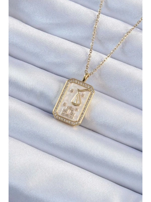 316L Çelik Zincir Altın Renk Zirkon Taşlı Çerçeveli Tarot Kolye