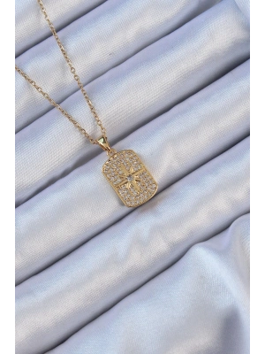 316L Çelik Zincir Altın Renk Zirkon Taşlı Kutup Yıldızlı Vintage Kolye