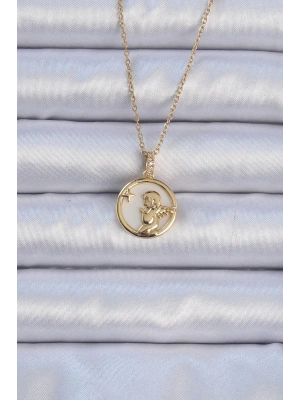 316L Çelik Zincir Altın Renk Zirkon Taşlı Mineli Melek Kolye