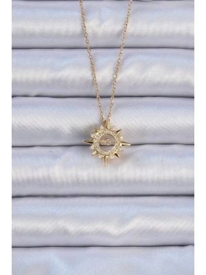 316L Çelik Zincir Altın Renk Zirkon Taşlı Parlayan Yıldız Kolye