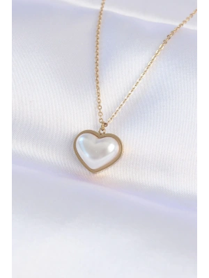 316L Çelik Zincir Gold Renk Beyaz Taşlı Bubble Kalp Kolye