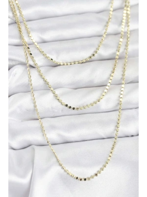 316L Çelik Zincir Gold Renk Ezme Zincir Model 3lü Kadın Kolye