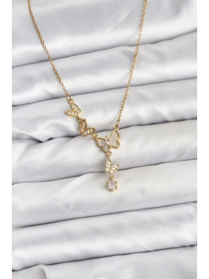 316L Çelik Zincir Gold Renk Kelebek Model Kadın Kolye
