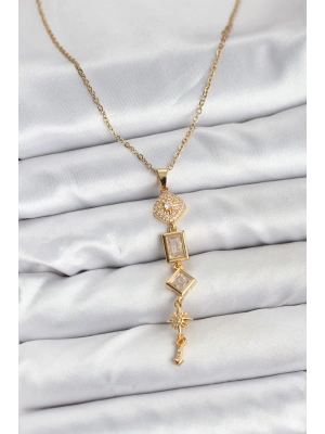 316L Çelik Zincir Gold Renk Kutup Yıldızı Enerji Model Kadın Y Kolye