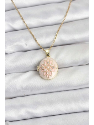 316L Çelik Zincir Gold Renk Mineli Lotus Model Açılabilir Kadın Kolye