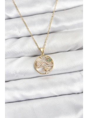 316L Çelik Zincir Gold Renk Şans Kolyesi Model Zirkon Taşlı Kadın Kolye