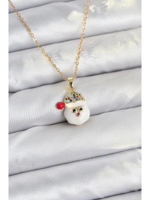 316L Çelik Zincir Gold Renk Şapkalı Kardan Adam Kafası Model Yılbaşı Temalı Kadın Kolye