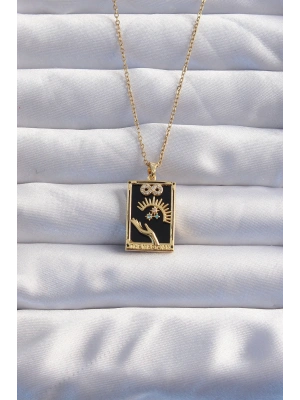 316L Çelik Zincir Gold Renk Sonsuzluk Detay Zirkon Taşlı Tarot Kolye