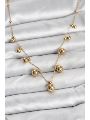 316L Çelik Zincir Gold Renk Topçuklu Kolye