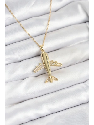 316L Çelik Zincir Gold Renk Uçak Model Kadın Kolye