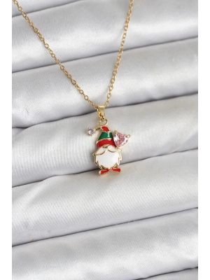 316L Çelik Zincir Gold Renk Yılbaşı Teması Kadın Kolye