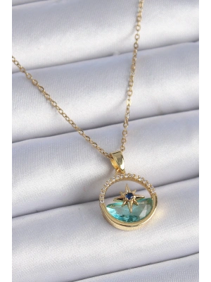 316L Çelik Zincir Gold Renk Zirkon Taşlı Deniz Görünüm Kutup Yıldız Model Kadın Kolye