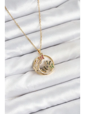 316L Çelik Zincir Gold Renk Zirkon Taşlı Kelebekli Kadın Kolye