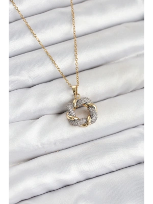 316L Çelik Zincir Gold Renk Zirkon Taşlı Sarmal Model Kadın Kolye