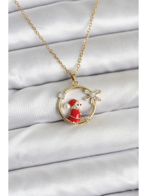 316L Çelik Zincir Gold Zirkon Taşlı Yılbaşı Tema Kadın Kolye