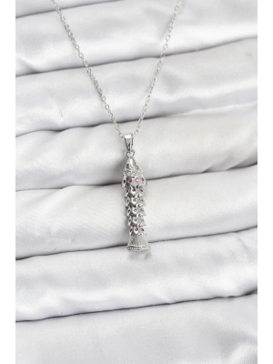 316L Çelik Zincir Gümüş Renk Balık Model Zirkon Taşlı Kadın Kolye