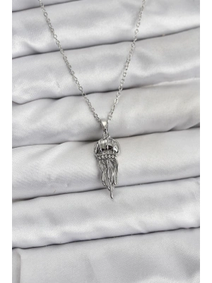 316L Çelik Zincir Gümüş Renk Deniz Anası Model Zirkon Taşlı Kadın Kolye