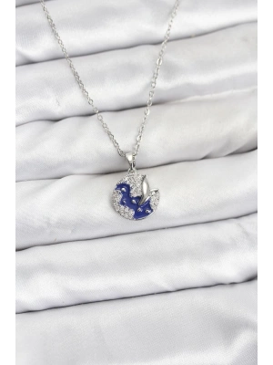 316L Çelik Zincir Gümüş Renk Gece Model Zirkon Taşlı Kadın Kolye