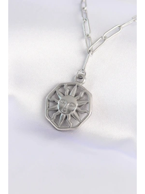 316L Çelik Zincir Gümüş Renk Güneş Kolye