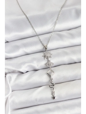 316L Çelik Zincir Gümüş Renk Güneş ve Enerji Model Kadın Y Kolye