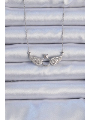316L Çelik Zincir Gümüş Renk Kanatlı Tektaş Kolye
