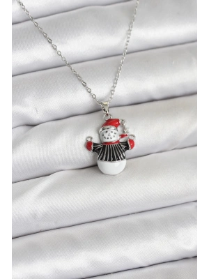 316L Çelik Zincir Gümüş Renk Kardan Adam Figürlü Yılbaşı Temalı Kadın Kolye