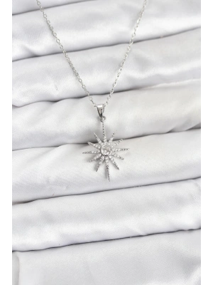 316L Çelik Zincir Gümüş Renk Kutup Yıldızı Model Zirkon Taşlı Kadın Kolye