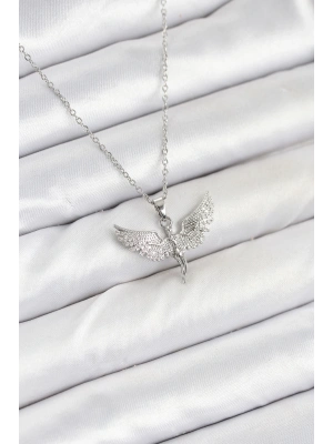316L Çelik Zincir Gümüş Renk Melek Model Kadın Kolye