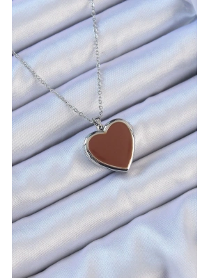 316L Çelik Zincir Gümüş Renk Mineli İçi Açılan Kalp Kolye