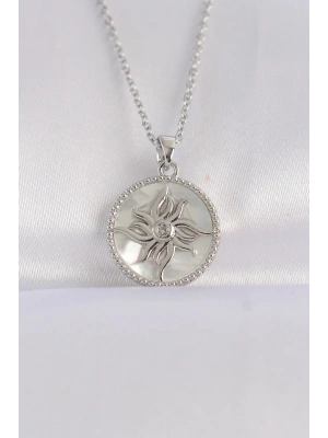 316L Çelik Zincir Gümüş Renk Oval Tasarımlı Güneş Kolye