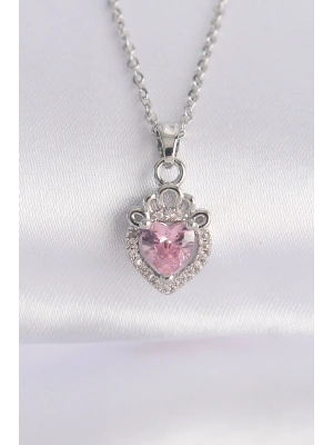 316L Çelik Zincir Gümüş Renk Pembe Zirkon Taşlı Rapunzel Kolye