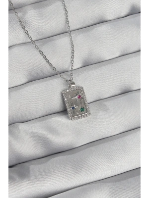 316L Çelik Zincir Gümüş Renk Renkli Zirkon Taşlı Vintage Kolye