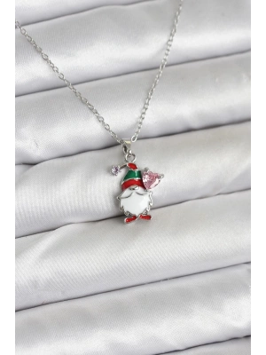 316L Çelik Zincir Gümüş Renk Yılbaşı Teması Kadın Kolye