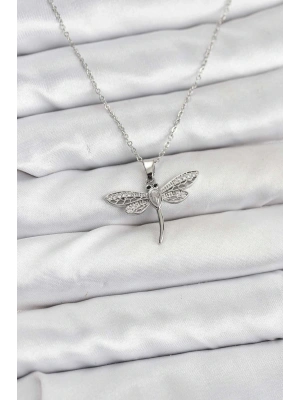 316L Çelik Zincir Gümüş Renk Yusufçuk Model Kadın Kolye